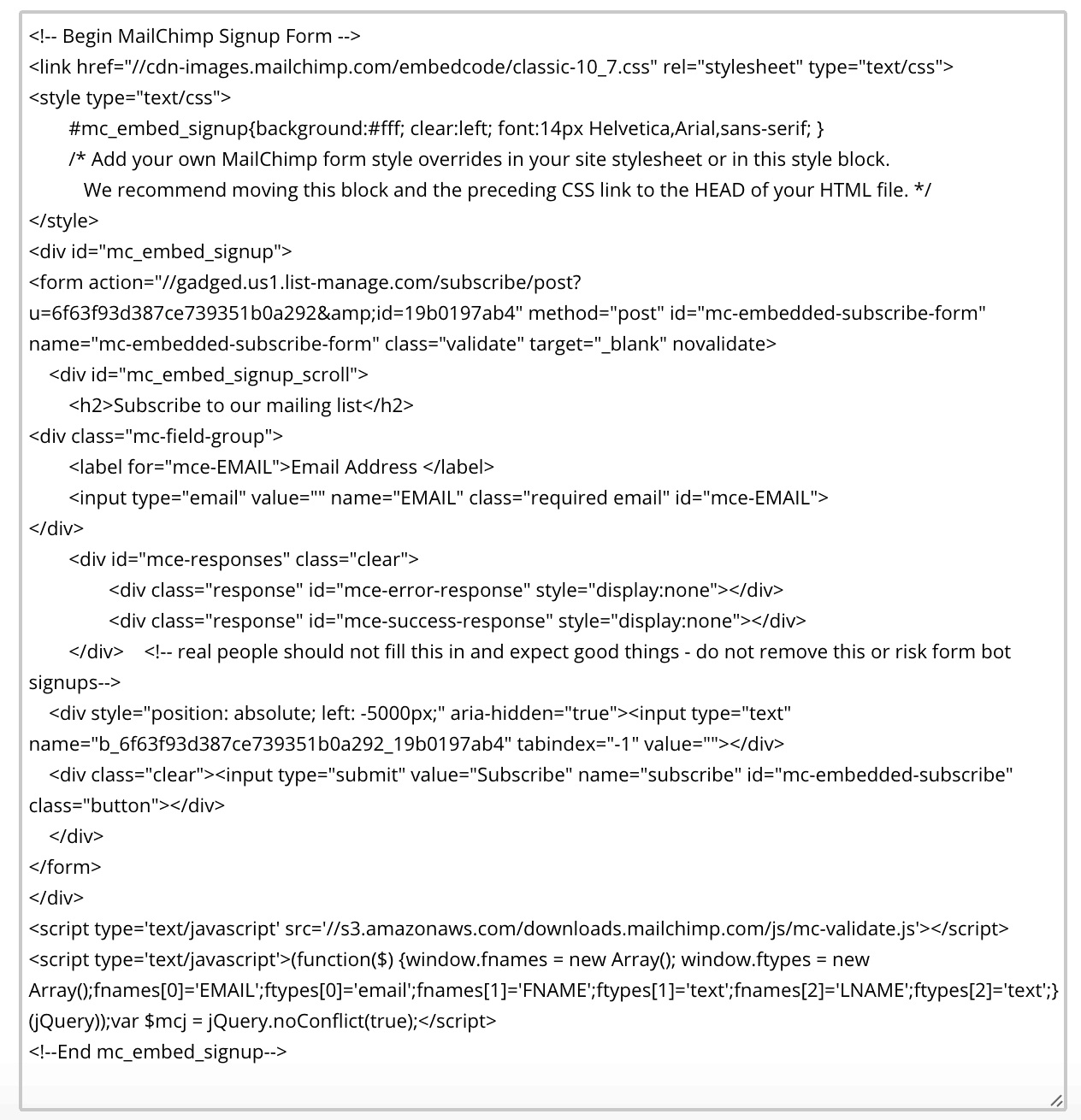 mailchimp opt in formulier code