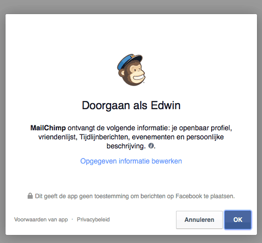 mailchimp facebook koppeling 1