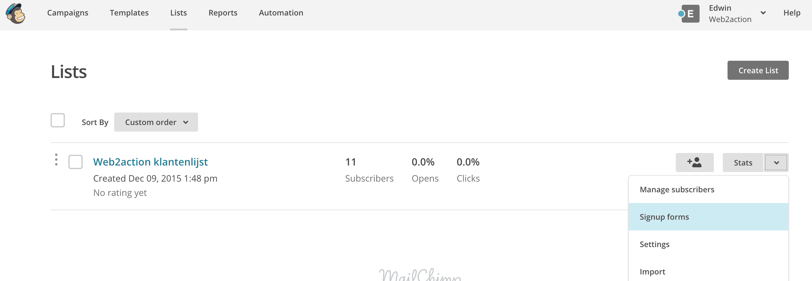 mailchimp formulier op je website lists