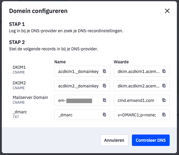 DNS records instellen