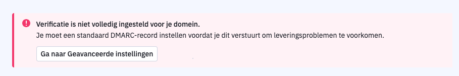 verificatie is niet volledig ingesteld voor je domein
